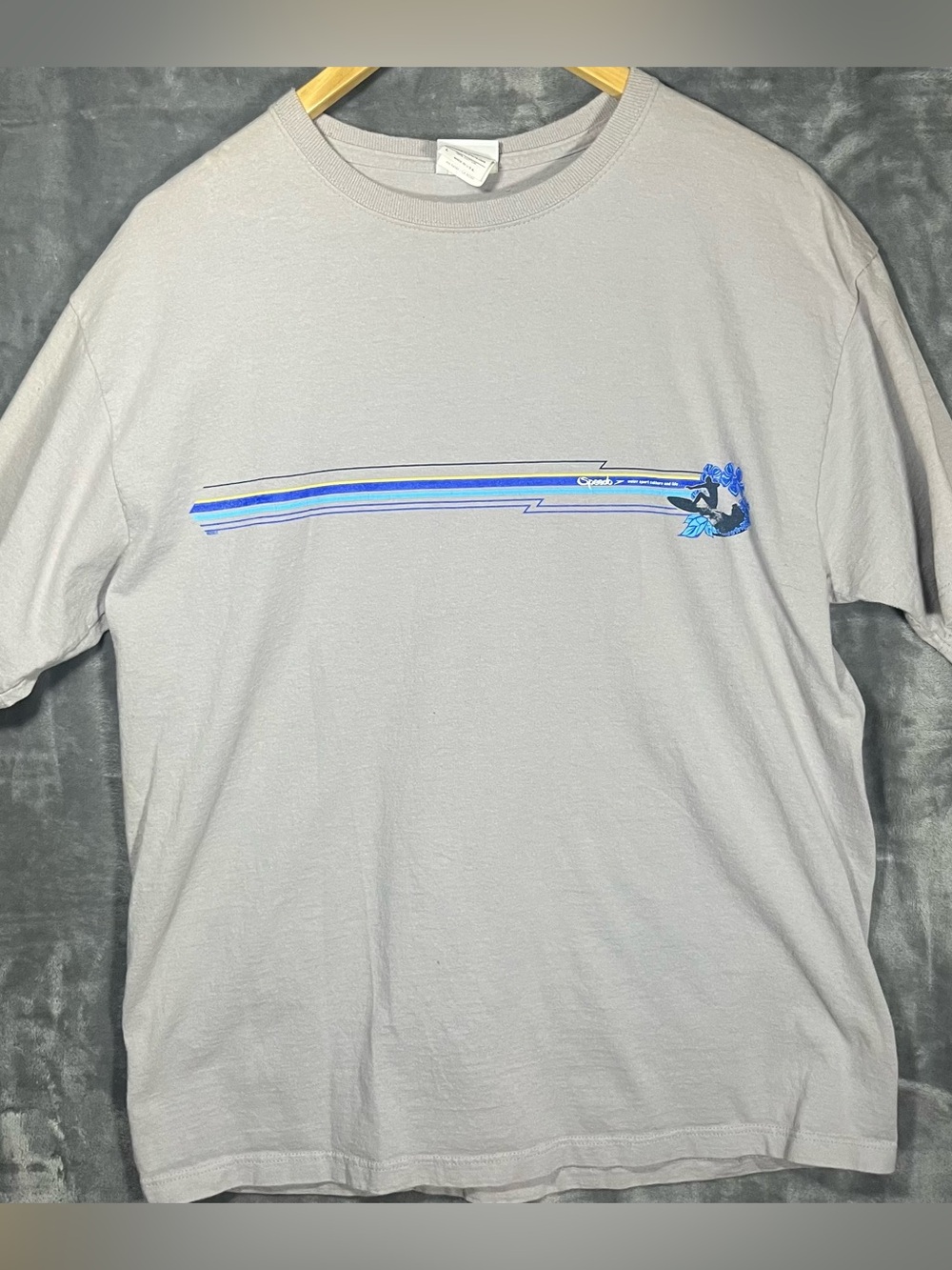 Speedo Light Gray Crewneck Tee with Blue Stripe Graphic